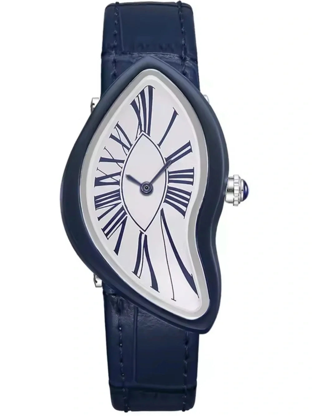 Blue Leather Strap Avant-Garde Smartwatch with Distinctive Curved Case